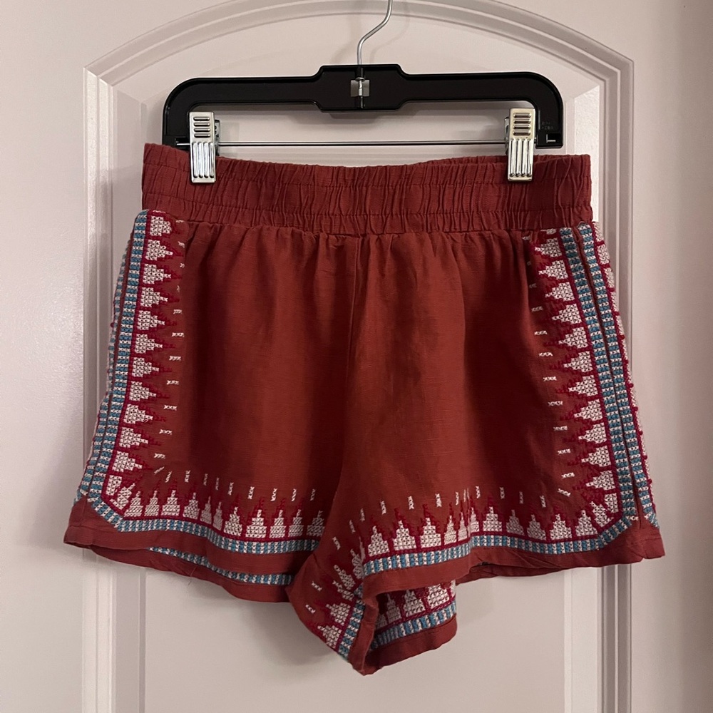 Embroidered Red Women's Shorts